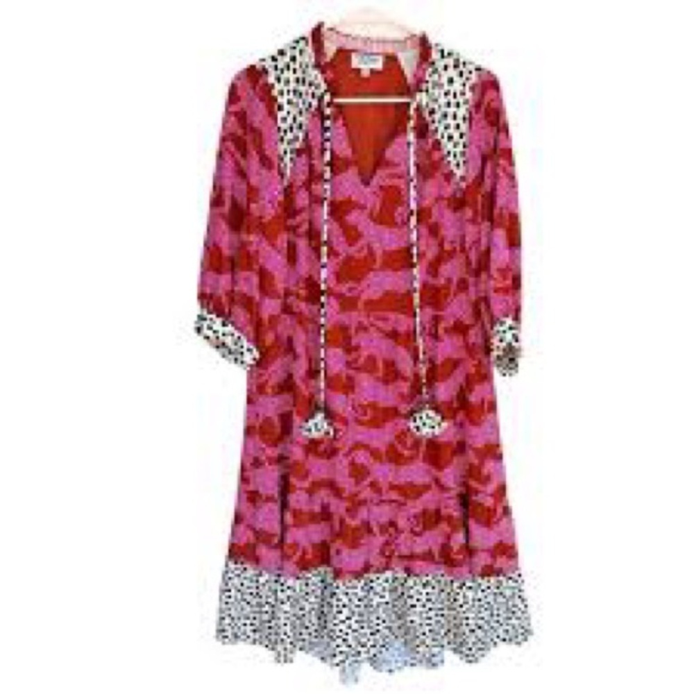 CROSBY by Mollie Burch Red and Pink Midi Zebra Animal Print Dress